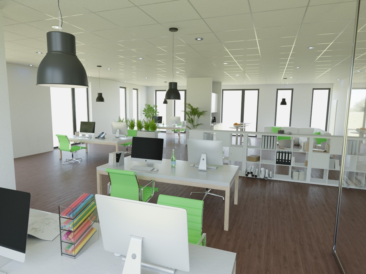 Visualisierung Office modern grün und weiß