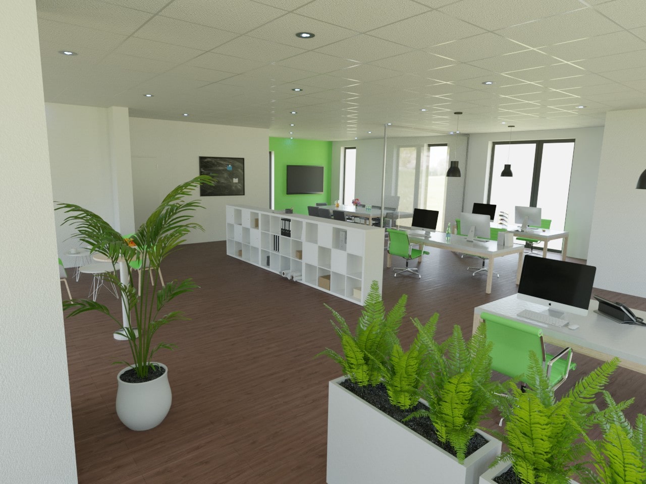 Visualisierung Office Pflanzen grün und weiß