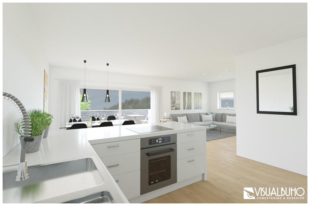 3D Home Staging Küche Wohnzimmer