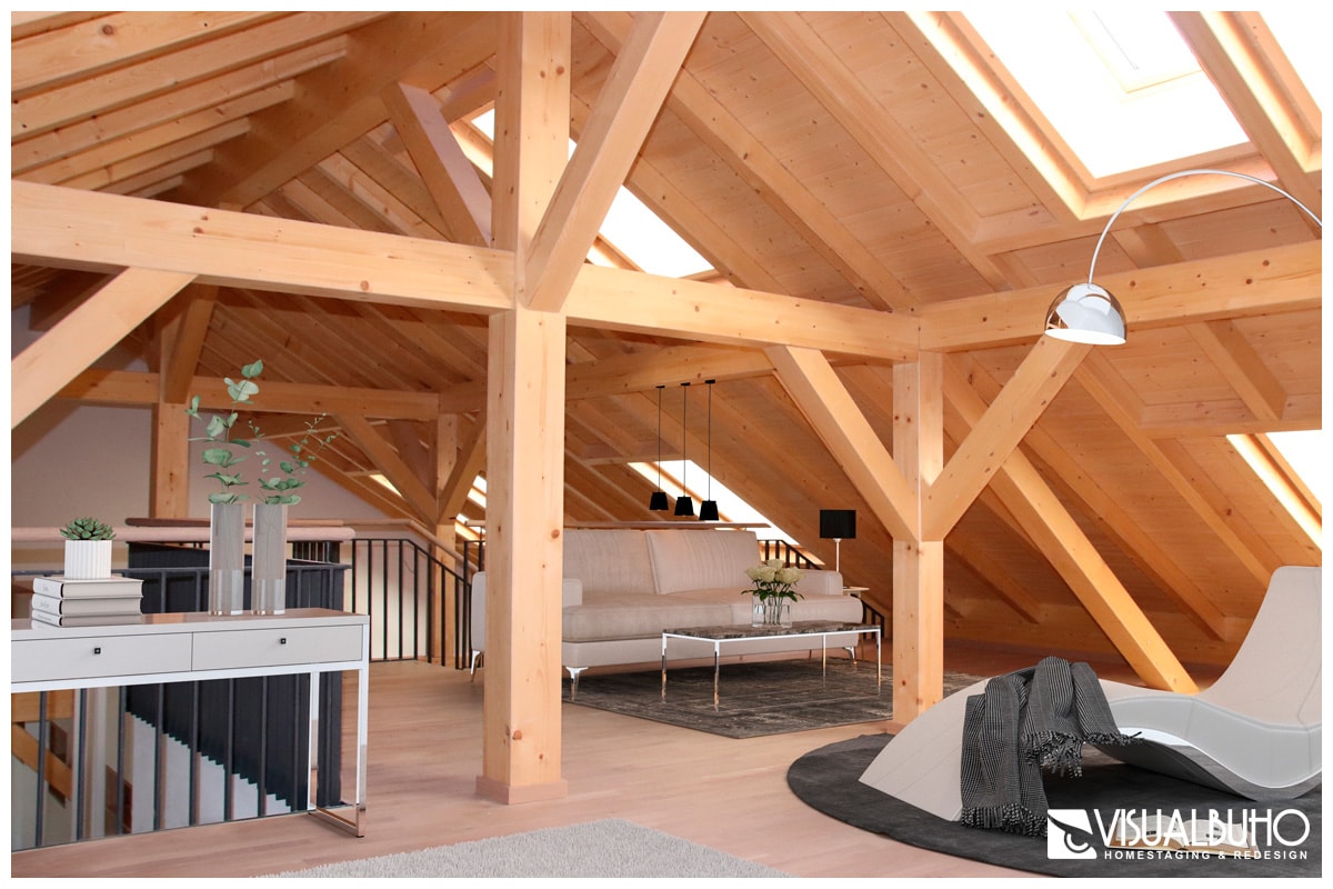Fotomontage Dachgeschosswohnung modern Dachschräge