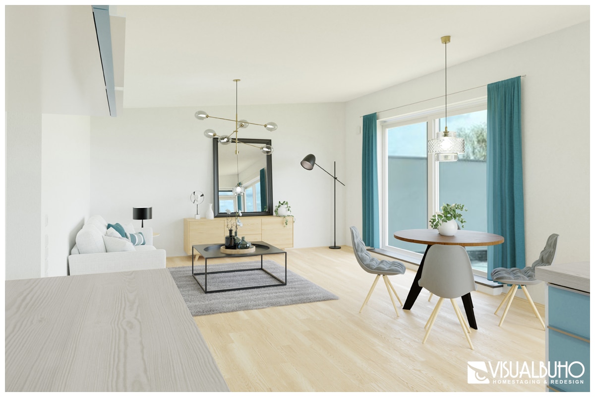 3D Home Staging Wohnen modern Türkis