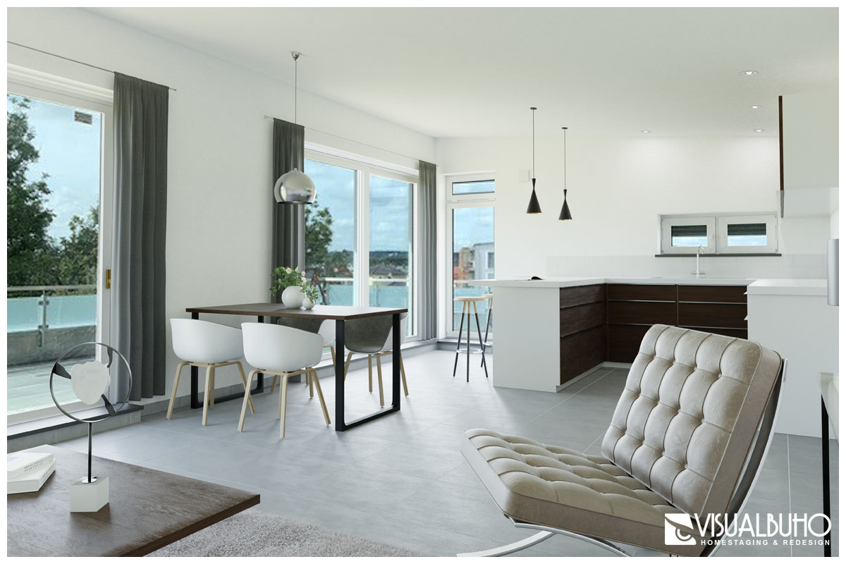 3D Home Staging Wohnbereich modern grau