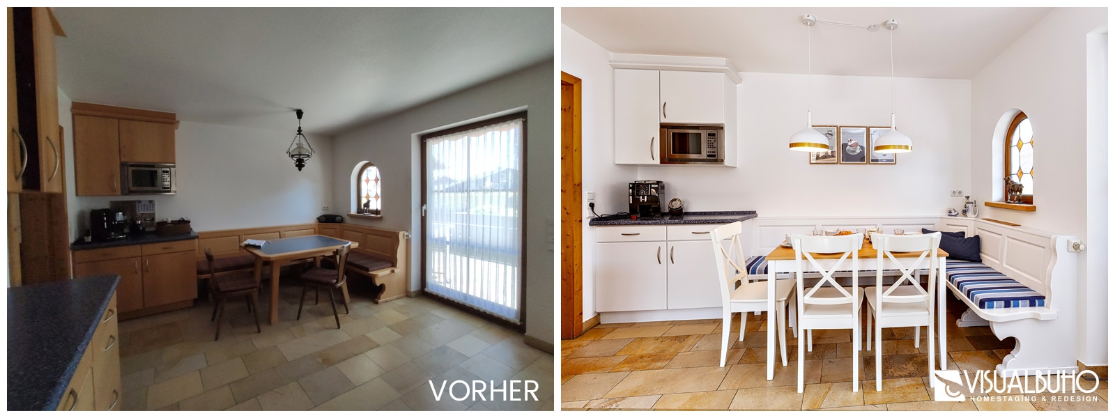 Küche mit weißer Eckbank Ferienhaus Lechbruck Vergleichsbild