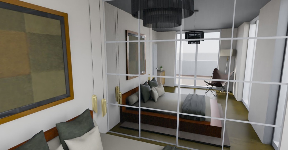 Visualisierung Schlafzimmer mit Spigelschrank gerendert