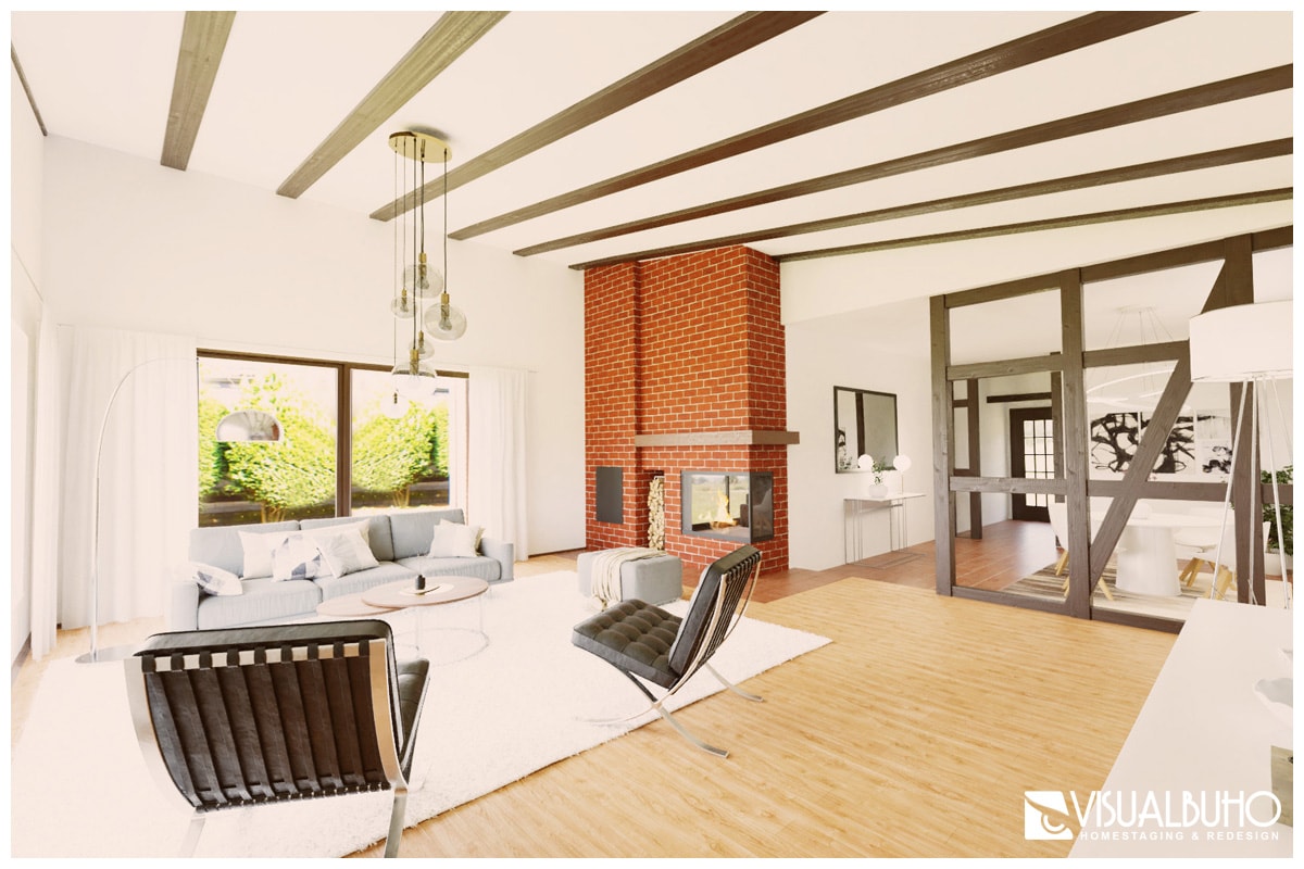 Wohnzimmer modern Architektenhaus 3D Home Staging